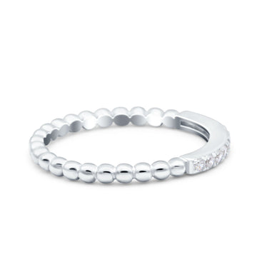 Half Eternity Wedding Band Ring Round Simulated Cubic Zirconia 925 Sterling Silver